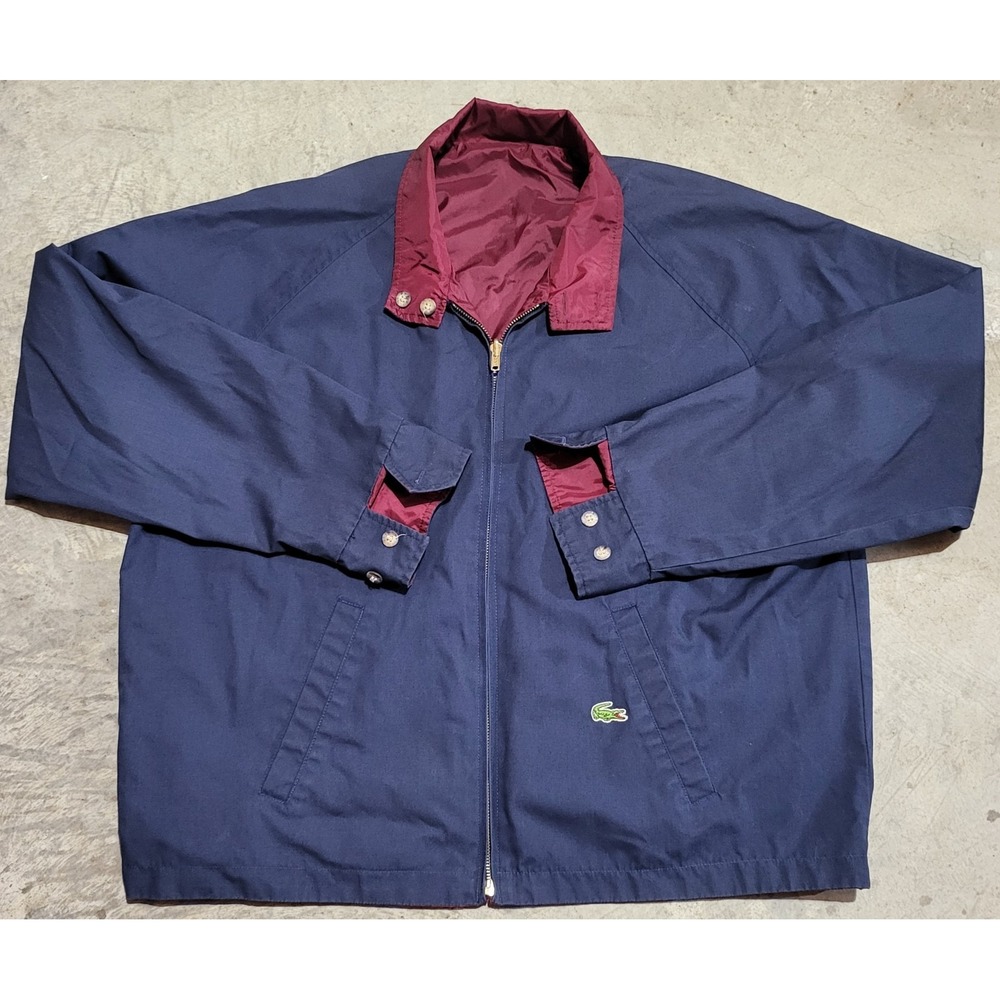 Vintage Mens 80s IZOD Lacoste Reversible Jacket XL Navy Burgundy Alligator Croc